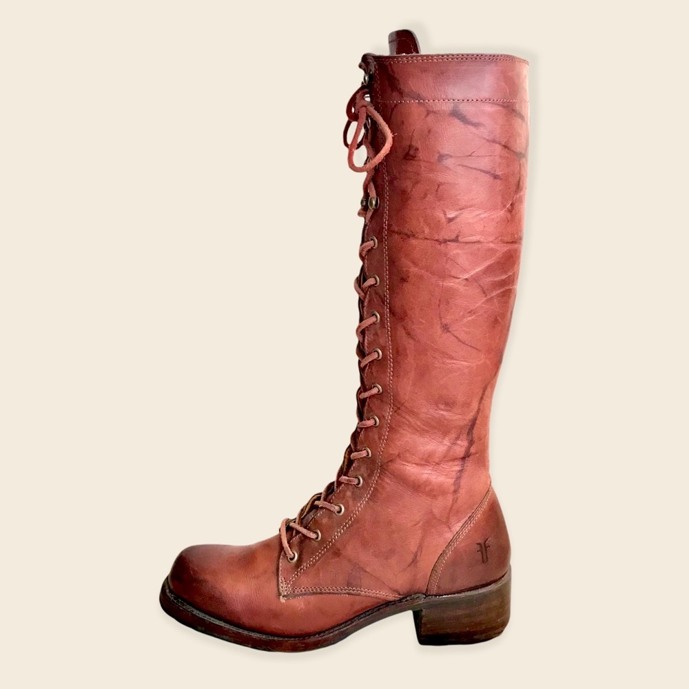 Frye Campus Lug Lace Up Cognac/Saddle Distressed Vintage Leather Heeled Boots - Picture 10 of 16